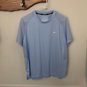 Nike dry-fit light blue 1X Nike running top.  Mesh shoulders and upper back.